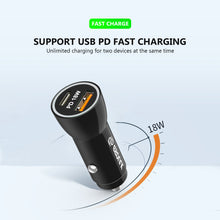 Load image into Gallery viewer, 18W Car Charger PD &amp; 2.4A USB with 3ft C to C cable

