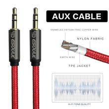 Load image into Gallery viewer, 10ft Nylon Fabric Tangle-Free Male To Male 3.5mm Auxiliary Cable
