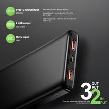 Load image into Gallery viewer, 10000mAh PD20W+QC 22.5W Power Bank (2 USA-A/1 USB- C Output)
